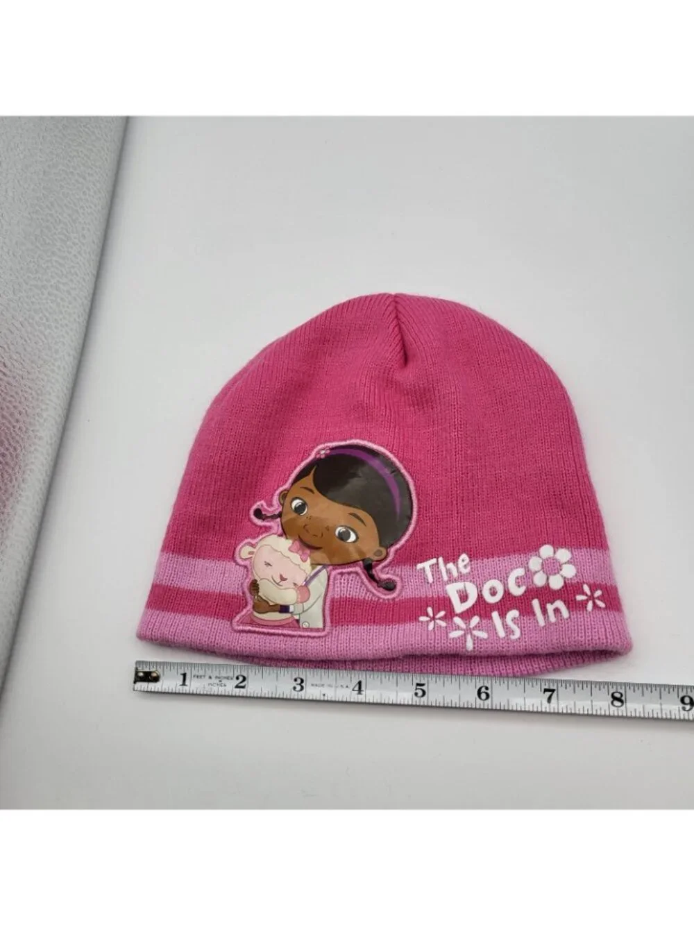 Disney Doc McStuffins girls' knit winter beanie hat cap Lamb hug